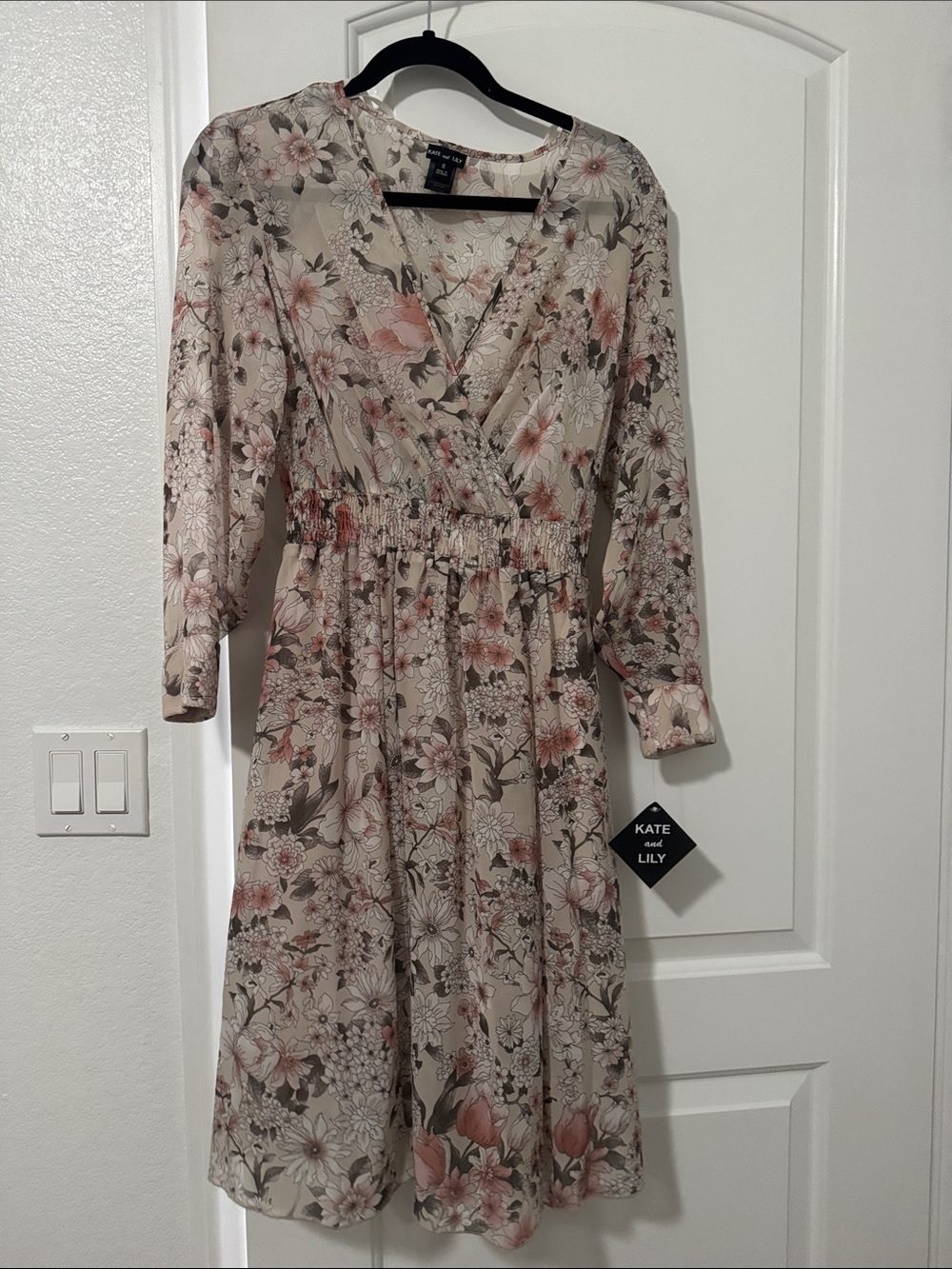 Kate & Lily Blush Floral Wrap Midi Dress